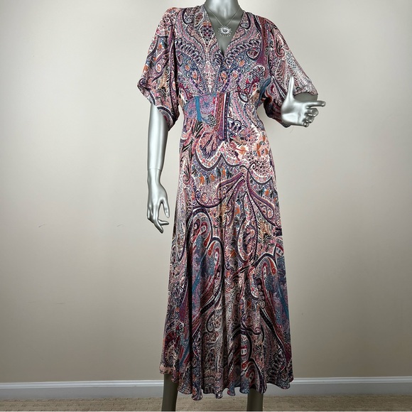 Ba&SH boho flowy short sleeve midi dress w/open back US Size 4, Paisley BA&SH 0 - Picture 5 of 9